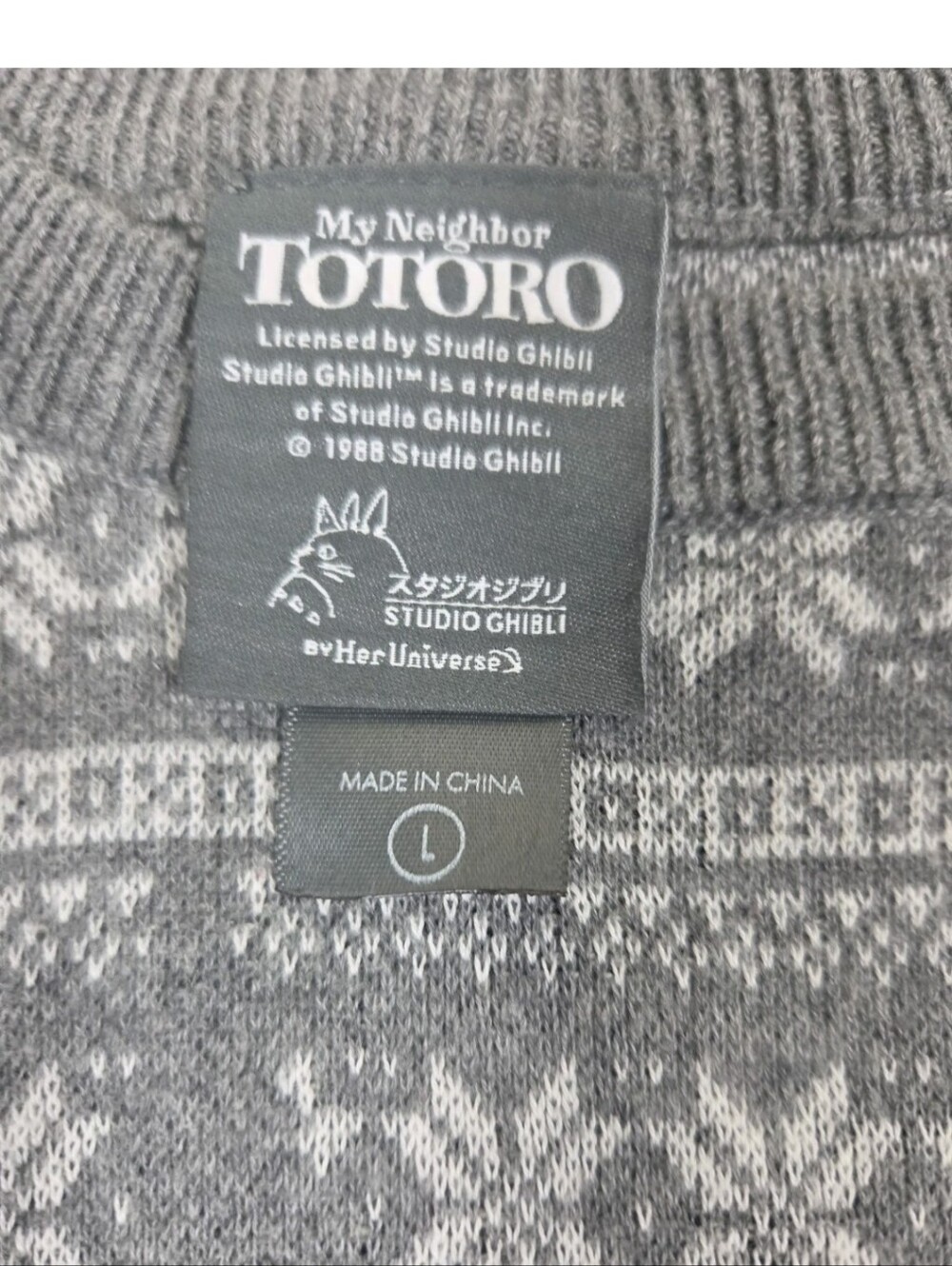 Totoro Gray Fair Isle Crew Neck Sweater - Picture 8 of 9